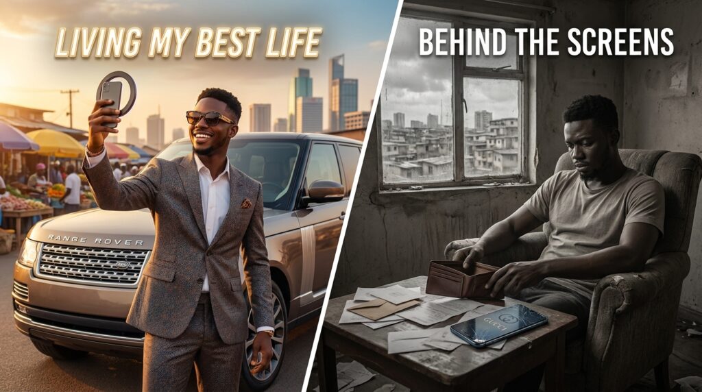 The Hidden Cost of Fake Life on Social Media in Nigeria 2026 12 Man posing luxury vs alone 202606171602 1